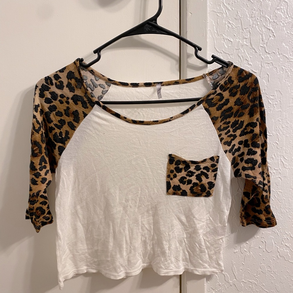 Cheetah print baseball tee crop top, size small
